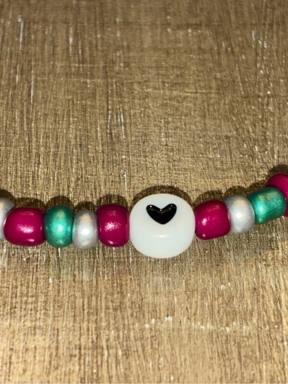 Handmade Pink & Teal Beaded Heart Bracelet